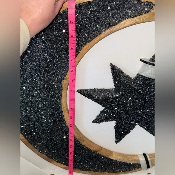 Beaded and Glitter Crescent Moon & Star Wall Decor - Navy Measurements in photos - Picture 4 of 6